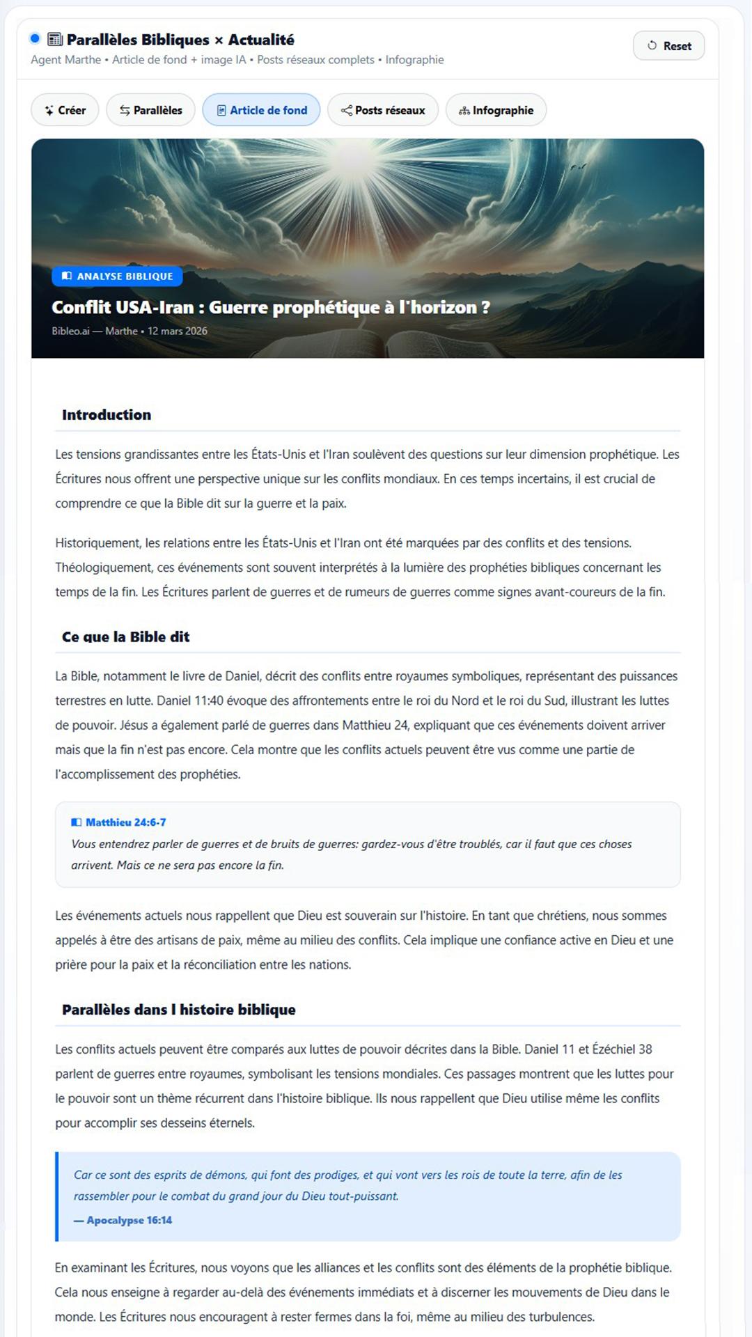 parallèle actualité bibliques bibleo