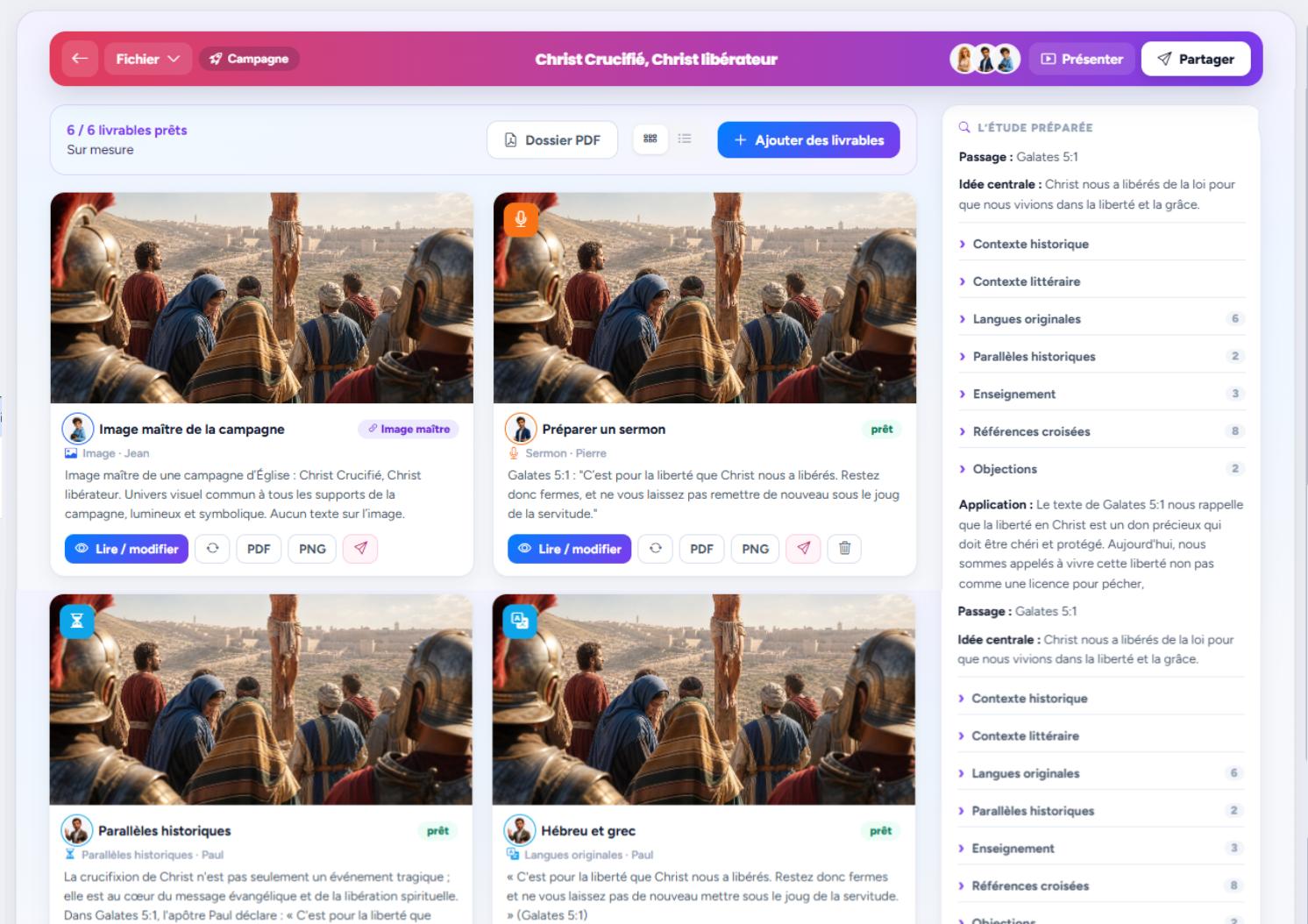 Documents partagés — exemple créé avec Bibleo