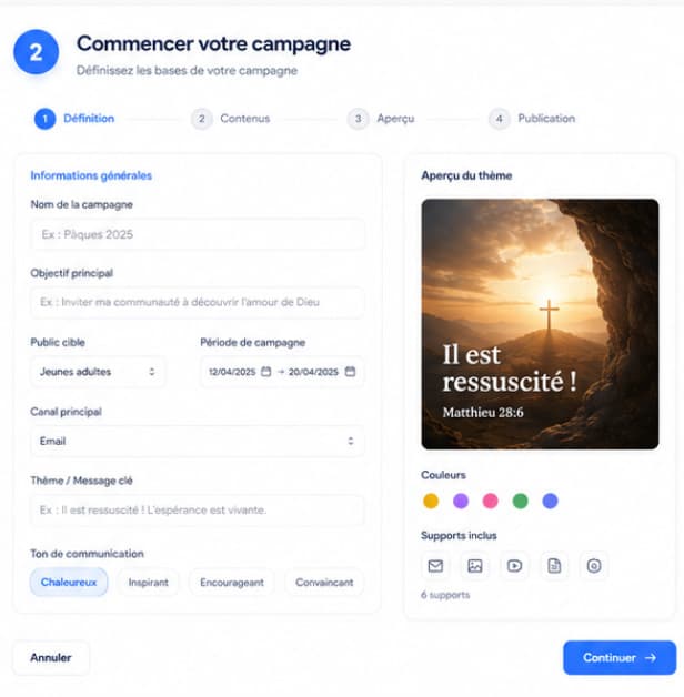 Campañas — exemple 2 créé avec Bibleo