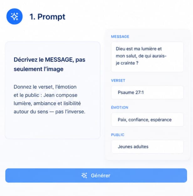 Imágenes y prompts — exemple 1 créé avec Bibleo